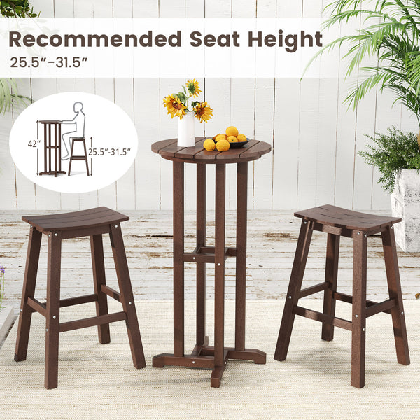 Made of weatherproof HDPE for long-time use<br>Stainless steel screws withstand extended use<br>Reinforced crossbars for strengthened structure<br>21.5" tabletop offers ample space for food and drinks<br>Slatted design for simple maintenance and more eleg