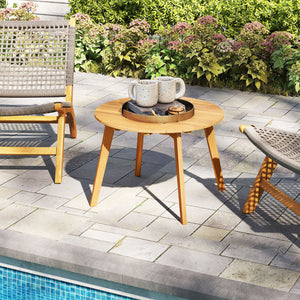 Made of natural acacia wood for long-lasting use<br>Wide slatted tabletop to keep daily items within reach<br>Reinforced X-shaped structure for great support<br>Firm bolt connection ensures reliable construction<br>Natural appearance adds a touch of charm