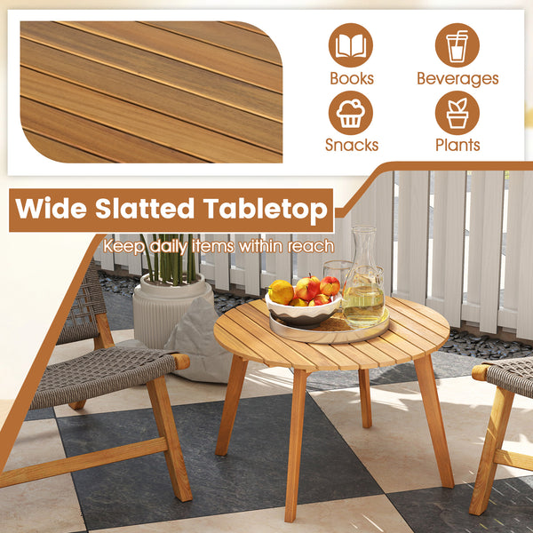 Made of natural acacia wood for long-lasting use<br>Wide slatted tabletop to keep daily items within reach<br>Reinforced X-shaped structure for great support<br>Firm bolt connection ensures reliable construction<br>Natural appearance adds a touch of charm