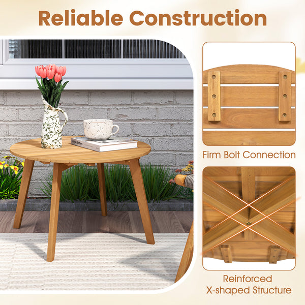 Made of natural acacia wood for long-lasting use<br>Wide slatted tabletop to keep daily items within reach<br>Reinforced X-shaped structure for great support<br>Firm bolt connection ensures reliable construction<br>Natural appearance adds a touch of charm