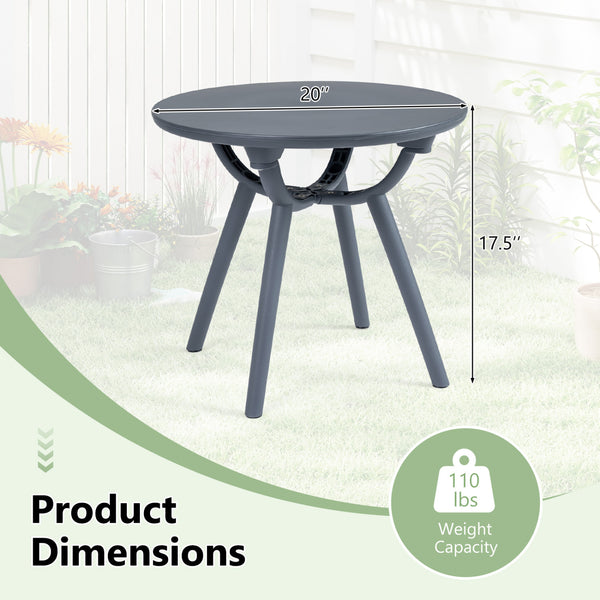 20" spacious round tabletop keeps your belongings organized and within easy reach<br>Provide space for the beverage  snack  magazine  coffee cup and potted plant<br>Crafted from premium PP and ABS materials for sun-protective and waterproof use<br>Rounded
