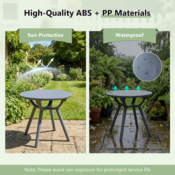 20" spacious round tabletop keeps your belongings organized and within easy reach<br>Provide space for the beverage  snack  magazine  coffee cup and potted plant<br>Crafted from premium PP and ABS materials for sun-protective and waterproof use<br>Rounded