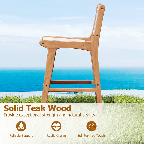 Designed for lasting outdoor appeal with hand-woven paper rope Provide a breathable seating experience for added comfort Its sun-protective feature ensures long-lasting performance Provide exceptional strength and natural beauty with solid teak wood Hold 