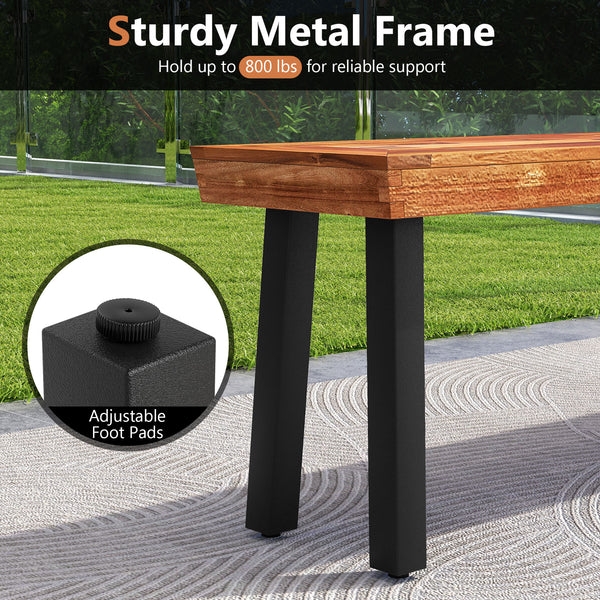 Solid acacia wood for high hardness and natural beauty<br>Ensure a splinter-free surface for a smooth touch<br>Hold up to 800 lbs per bench for reliable support with a sturdy metal frame<br>Adjustable foot pads for balance maintenance<br>Add extra stabili