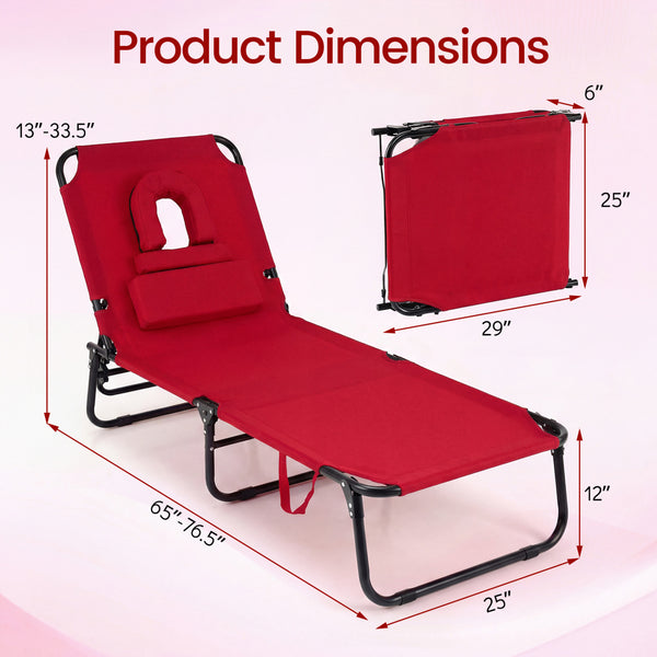 Adjustable backrest for sunbathing  sleeping  resting  reading and more<br>3 detachable pillows for free combinations and have zippers for easy cleaning<br>Face hole for lying face down during sunbathing<br>Reinforced metal tubes for strong support of 330