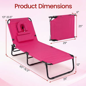 Adjustable backrest for sunbathing  sleeping  resting  reading and more<br>3 detachable pillows for free combinations and have zippers for easy cleaning<br>Face hole for lying face down during sunbathing<br>Reinforced metal tubes for strong support of 330