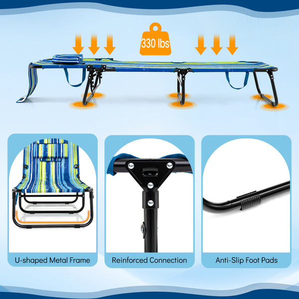 Adjustable backrest for sunbathing  sleeping  resting  reading and more<br>3 detachable pillows for free combinations and have zippers for easy cleaning<br>Face hole for lying face down during sunbathing<br>Reinforced metal tubes for strong support of 330