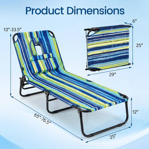 Adjustable backrest for sunbathing  sleeping  resting  reading and more<br>3 detachable pillows for free combinations and have zippers for easy cleaning<br>Face hole for lying face down during sunbathing<br>Reinforced metal tubes for strong support of 330