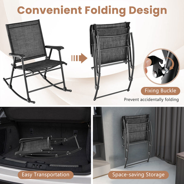 Ergonomic seat with curved armrests for much comfort<br>Smooth and stable rocking makes you more relaxed<br>Rip resistant and anti-fading seat fabric for long-time use<br>Seat fabric is also breathable and quick-drying<br>Heavy-duty metal frame for strong