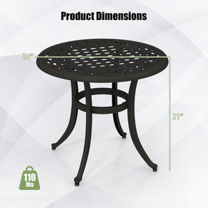 Made of sturdy and rustproof cast aluminumÂ <br>Weighs only 11 lbs per table  easy to carry<br>Sturdy retaining ring for higher stability<br>Adjustable footpads avoid any wobbling<br>Classic appearance with elegant patterns<br>Antique brown finish for mor