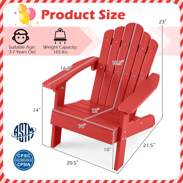All-weather HIPS material with exquisite craftsmanship is sun-protective and fade-resistant<br>Tilted high back to provide great support to kid's back<br>Perfectly angled seat to effectively guide the waist against the backrest<br>Widened armrests help ch