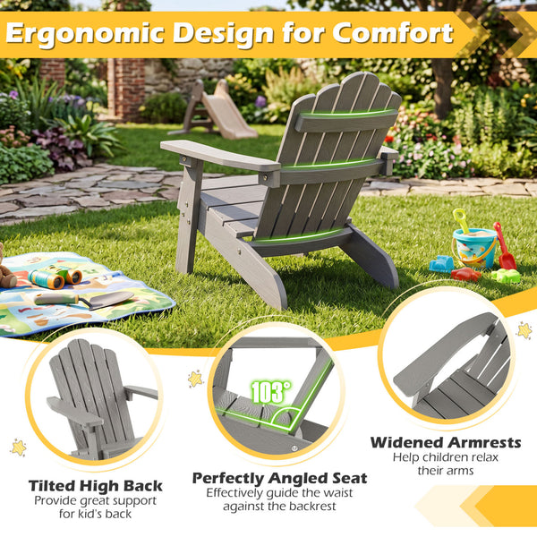 All-weather HIPS material with exquisite craftsmanship is sun-protective and fade-resistant<br>Tilted high back to provide great support to kid's back<br>Perfectly angled seat to effectively guide the waist against the backrest<br>Widened armrests help ch