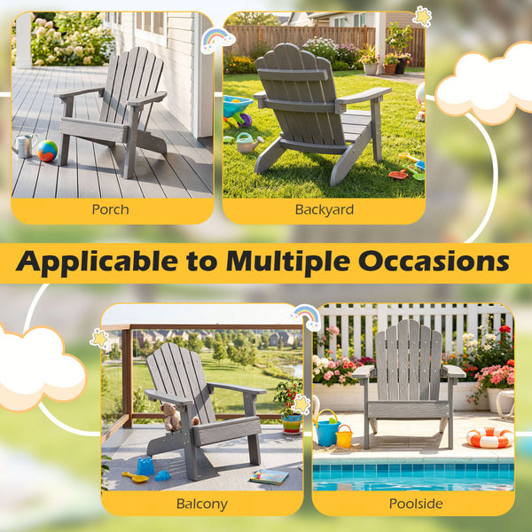 All-weather HIPS material with exquisite craftsmanship is sun-protective and fade-resistant<br>Tilted high back to provide great support to kid's back<br>Perfectly angled seat to effectively guide the waist against the backrest<br>Widened armrests help ch