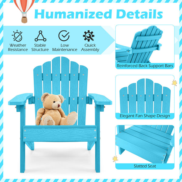 All-weather HIPS material with exquisite craftsmanship is sun-protective and fade-resistant<br>Tilted high back to provide great support to kid's back<br>Perfectly angled seat to effectively guide the waist against the backrest<br>Widened armrests help ch