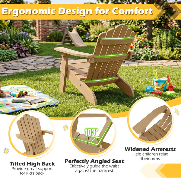 All-weather HIPS material with exquisite craftsmanship is sun-protective and fade-resistant<br>Tilted high back to provide great support to kid's back<br>Perfectly angled seat to effectively guide the waist against the backrest<br>Widened armrests help ch
