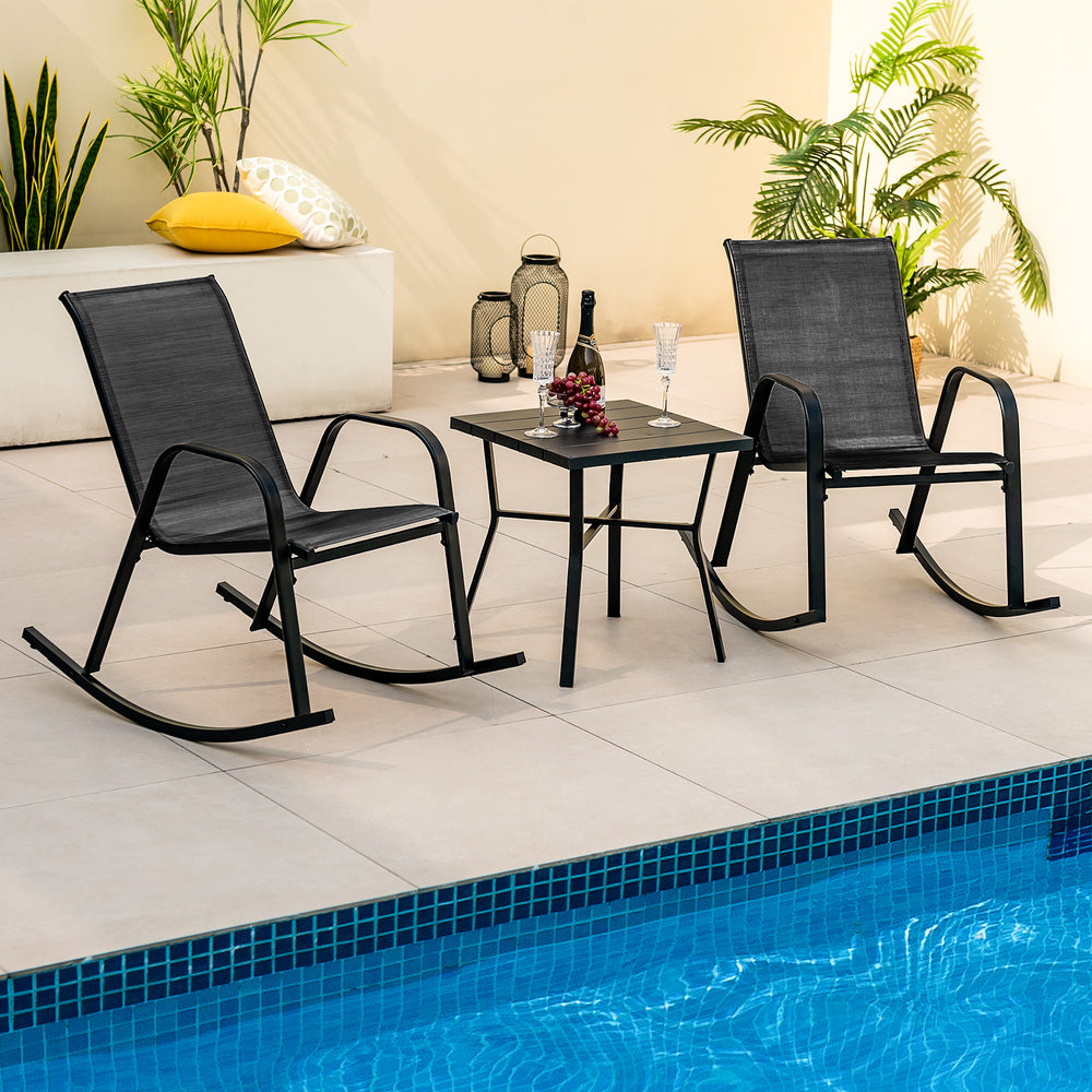 Cozy to sit with a curved backrest and armrests<br>Smooth and gentle rocking makes you more relaxed<br>Breathable seat fabric brings cool sitting feelings<br>Rustproof and reinforced metal frame for high stability<br>Bottom stoppers effectively avoid tipp
