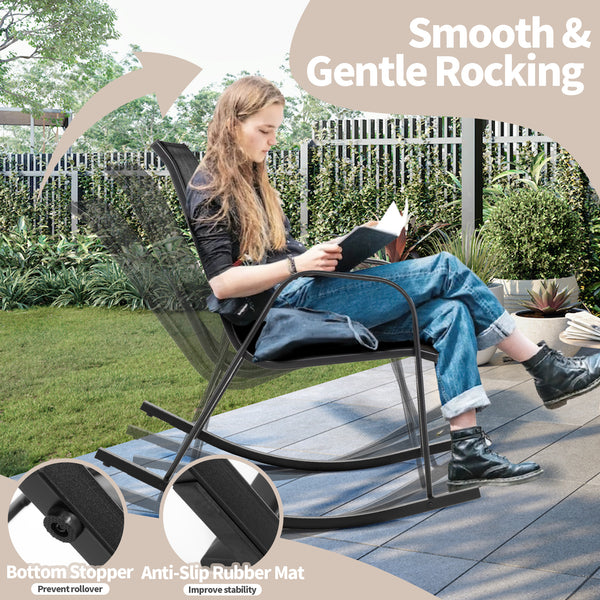 Cozy to sit with a curved backrest and armrests<br>Smooth and gentle rocking makes you more relaxed<br>Breathable seat fabric brings cool sitting feelings<br>Rustproof and reinforced metal frame for high stability<br>Bottom stoppers effectively avoid tipp