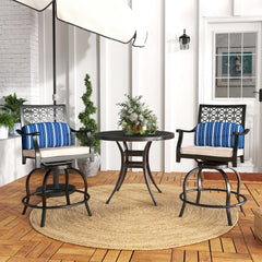 Are you looking for a patio chair set for your outdoor place? These 2-piece swivel bar height chairs will expand both your living and entertaining space outside your home. Â  These patio swivel chairs are made of sturdy steel frames with rust-resistant po