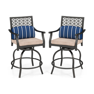 Are you looking for a patio chair set for your outdoor place? These 2-piece swivel bar height chairs will expand both your living and entertaining space outside your home. Â  These patio swivel chairs are made of sturdy steel frames with rust-resistant po