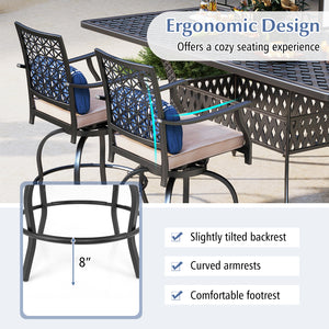 Are you looking for a patio chair set for your outdoor place? These 2-piece swivel bar height chairs will expand both your living and entertaining space outside your home. Â  These patio swivel chairs are made of sturdy steel frames with rust-resistant po