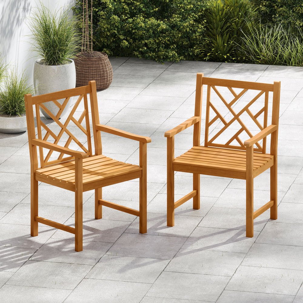Built to last for long service life with solid acacia wood<br>Relieve spinal stress with inclined backrest<br>Offer great arm support with built-in armrests<br>Wide slatted seat for ventilated comfort<br>Enhanced robustness with thick boards and reinforce