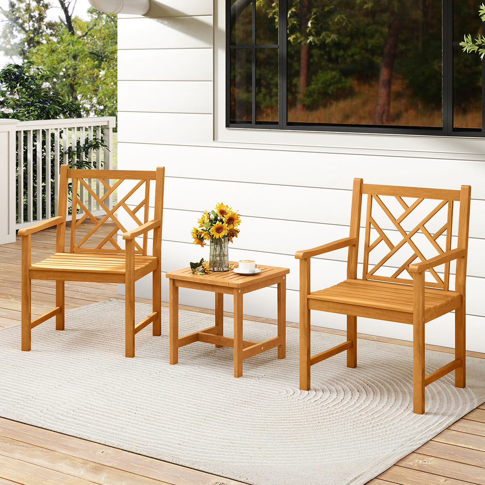 Built to last for long service life with solid acacia wood<br>Relieve spinal stress with inclined backrest<br>Offer great arm support with built-in armrests<br>Wide slatted seat for ventilated comfort<br>Enhanced robustness with thick boards and reinforce