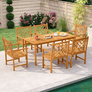 Built to last for long service life with solid acacia wood<br>Relieve spinal stress with inclined backrest<br>Offer great arm support with built-in armrests<br>Wide slatted seat for ventilated comfort<br>Enhanced robustness with thick boards and reinforce