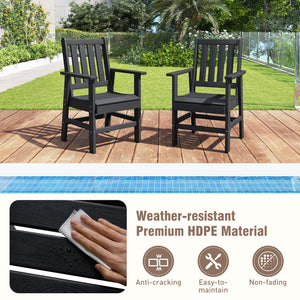 -Constructed of premium HDPE material that is easy-to-maintain and anti-cracking -Reclined high backrest helps you relax your body -Contoured seat provides support for your hips and thighs -Wide armrests allow you to comfortably rest your arms -Stainless 