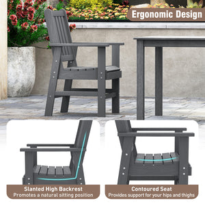-Constructed of premium HDPE material that is easy-to-maintain and anti-cracking -Reclined high backrest helps you relax your body -Contoured seat provides support for your hips and thighs -Wide armrests allow you to comfortably rest your arms -Stainless 