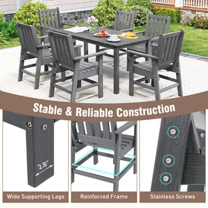-Constructed of premium HDPE material that is easy-to-maintain and anti-cracking -Reclined high backrest helps you relax your body -Contoured seat provides support for your hips and thighs -Wide armrests allow you to comfortably rest your arms -Stainless 
