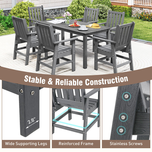 -Constructed of premium HDPE material that is easy-to-maintain and anti-cracking -Reclined high backrest helps you relax your body -Contoured seat provides support for your hips and thighs -Wide armrests allow you to comfortably rest your arms -Stainless 