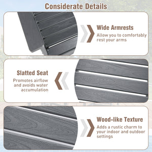 -Constructed of premium HDPE material that is easy-to-maintain and anti-cracking -Reclined high backrest helps you relax your body -Contoured seat provides support for your hips and thighs -Wide armrests allow you to comfortably rest your arms -Stainless 