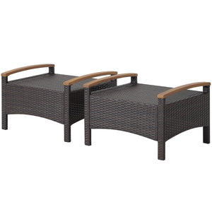 Fade-resistant mix brown PE wicker and rustproof steel frame for longer outdoor use<br>Sturdy construction with non-slip foot pads ensures 400 lbs strong loading capacity<br>Serve as ottomans  extra seats or additional side tables to meet your different n
