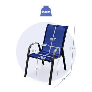 Stackable design for space-saving<br>Lightweight structure for easy movement<br>Fit your body curve perfectly with incline backrest and wide seat<br>Ergonomic armrest for arm relaxation<br>High-quality fabric for breathability and fast drying<br>Hold up t
