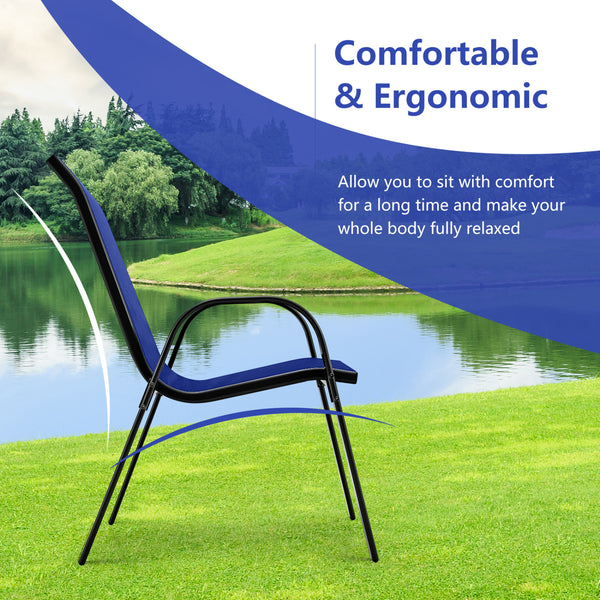 Stackable design for space-saving<br>Lightweight structure for easy movement<br>Fit your body curve perfectly with incline backrest and wide seat<br>Ergonomic armrest for arm relaxation<br>High-quality fabric for breathability and fast drying<br>Hold up t