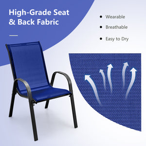 Stackable design for space-saving<br>Lightweight structure for easy movement<br>Fit your body curve perfectly with incline backrest and wide seat<br>Ergonomic armrest for arm relaxation<br>High-quality fabric for breathability and fast drying<br>Hold up t