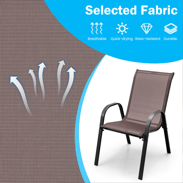 Stackable design for space-saving<br>Lightweight structure for easy movement<br>Fit your body curve perfectly with incline backrest and wide seat<br>Ergonomic armrest for arm relaxation<br>High-quality fabric for breathability and fast drying<br>Hold up t