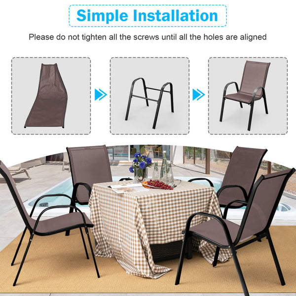 Stackable design for space-saving<br>Lightweight structure for easy movement<br>Fit your body curve perfectly with incline backrest and wide seat<br>Ergonomic armrest for arm relaxation<br>High-quality fabric for breathability and fast drying<br>Hold up t