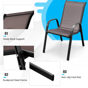 Stackable design for space-saving<br>Lightweight structure for easy movement<br>Fit your body curve perfectly with incline backrest and wide seat<br>Ergonomic armrest for arm relaxation<br>High-quality fabric for breathability and fast drying<br>Hold up t