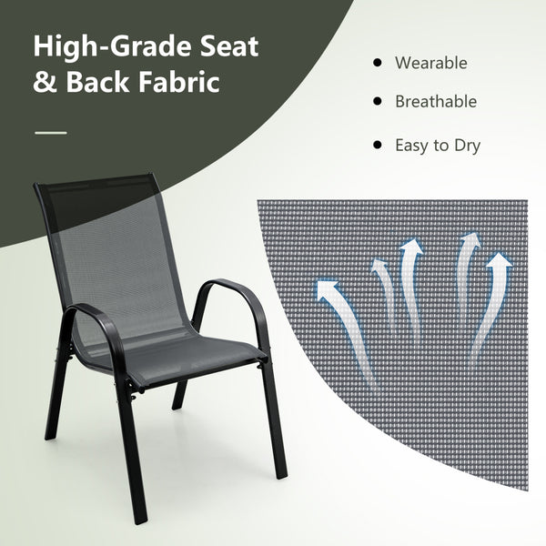 Stackable design for space-saving<br>Lightweight structure for easy movement<br>Fit your body curve perfectly with incline backrest and wide seat<br>Ergonomic armrest for arm relaxation<br>High-quality fabric for breathability and fast drying<br>Hold up t