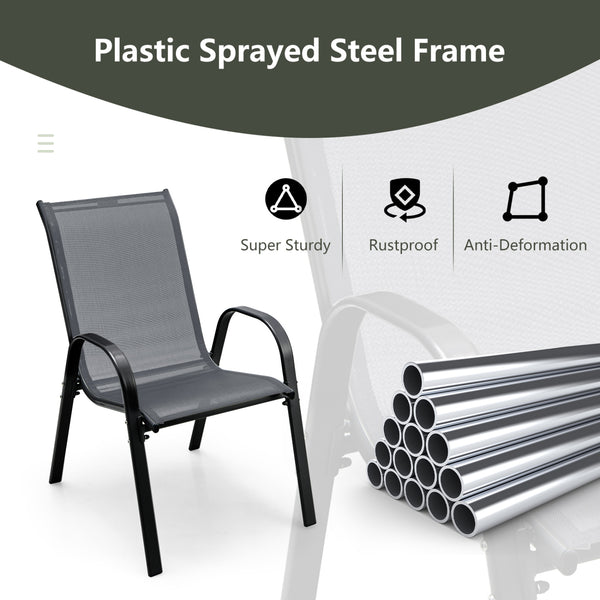 Stackable design for space-saving<br>Lightweight structure for easy movement<br>Fit your body curve perfectly with incline backrest and wide seat<br>Ergonomic armrest for arm relaxation<br>High-quality fabric for breathability and fast drying<br>Hold up t