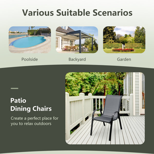 Stackable design for space-saving<br>Lightweight structure for easy movement<br>Fit your body curve perfectly with incline backrest and wide seat<br>Ergonomic armrest for arm relaxation<br>High-quality fabric for breathability and fast drying<br>Hold up t