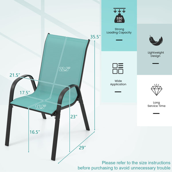 Stackable design for space-saving<br>Lightweight structure for easy movement<br>Fit your body curve perfectly with incline backrest and wide seat<br>Ergonomic armrest for arm relaxation<br>High-quality fabric for breathability and fast drying<br>Hold up t