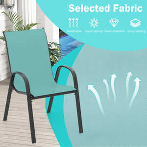 Stackable design for space-saving<br>Lightweight structure for easy movement<br>Fit your body curve perfectly with incline backrest and wide seat<br>Ergonomic armrest for arm relaxation<br>High-quality fabric for breathability and fast drying<br>Hold up t