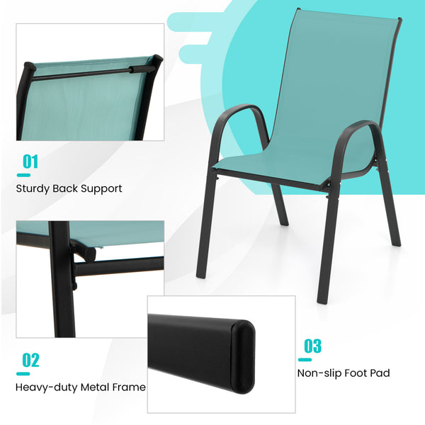Stackable design for space-saving<br>Lightweight structure for easy movement<br>Fit your body curve perfectly with incline backrest and wide seat<br>Ergonomic armrest for arm relaxation<br>High-quality fabric for breathability and fast drying<br>Hold up t