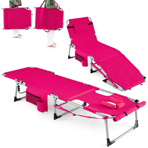 Face hole with U-shaped padding ensures comfortable lying face down<br>Arm openings provide additional relaxation during sunbathing<br>Face hole cover maintains cleanliness and offers more versatility<br>4-level adjustable backrest offers customizable rec