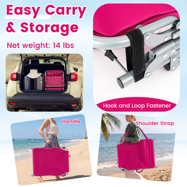 Face hole with U-shaped padding ensures comfortable lying face down<br>Arm openings provide additional relaxation during sunbathing<br>Face hole cover maintains cleanliness and offers more versatility<br>4-level adjustable backrest offers customizable rec