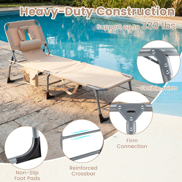 4-position adjustable back customized for different postures<br>2 footrest positions with flexible joints for more coziness<br>Built-in face hole and arm holes for face-down position<br>Removable head pillow enhances the comfort of lying<br>Folding chair 