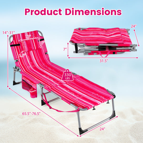 Face hole with U-shaped padding ensures comfortable lying face down<br>Arm openings provide additional relaxation during sunbathing<br>Face hole cover maintains cleanliness and offers more versatility<br>4-level adjustable backrest offers customizable rec