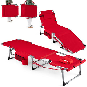 Face hole with U-shaped padding ensures comfortable lying face down<br>Arm openings provide additional relaxation during sunbathing<br>Face hole cover maintains cleanliness and offers more versatility<br>4-level adjustable backrest offers customizable rec